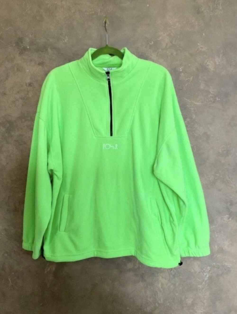 Polar Skate Co. Oversized Quarter Zip Fleece Sweater Neon Green L